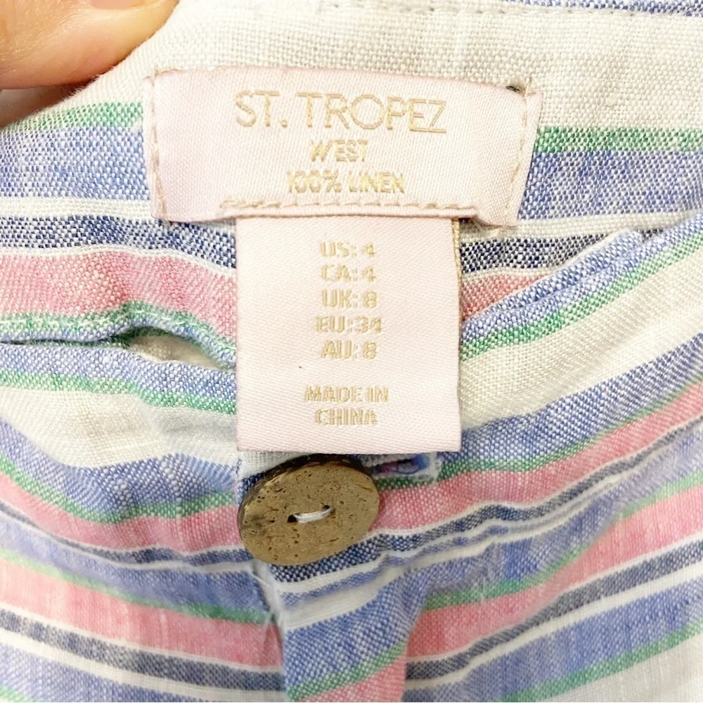 St. Tropez West | 100% Linen Stripped Shirts Size 4